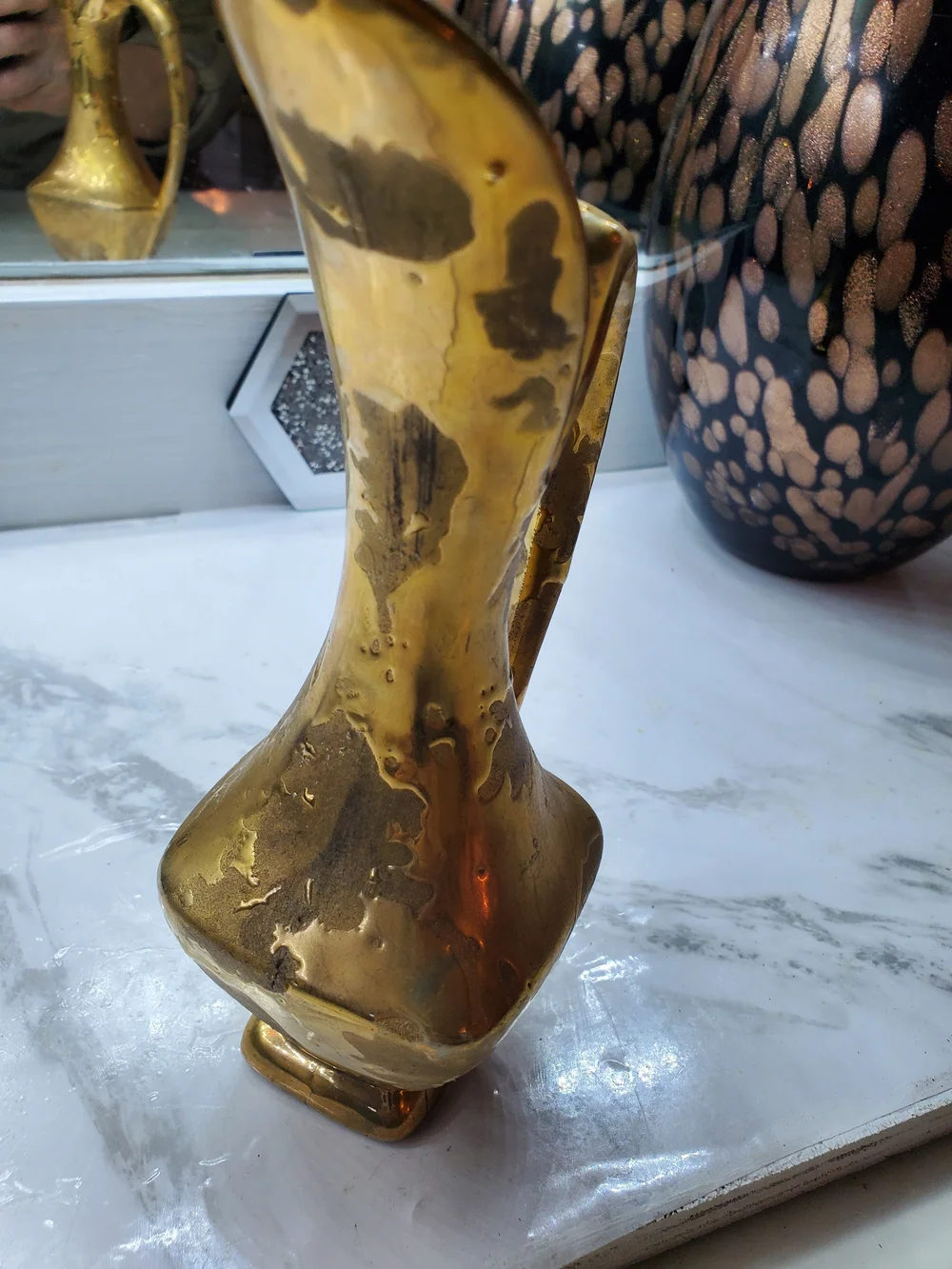 Brass-Tone Decorative Pitcher Vase - Gold Finish